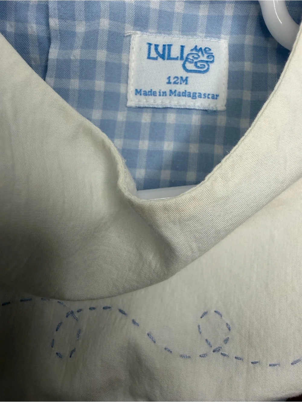 Luli & Me Light Blue Gingham Sailor Bib Romper